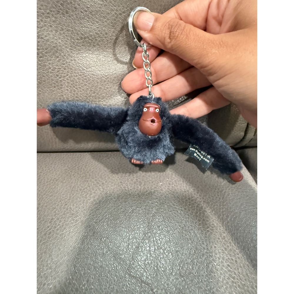 Kipling Matt Monkey Keychain Fuzzy Plush Bag Charm Navy Grey AW12-001-K